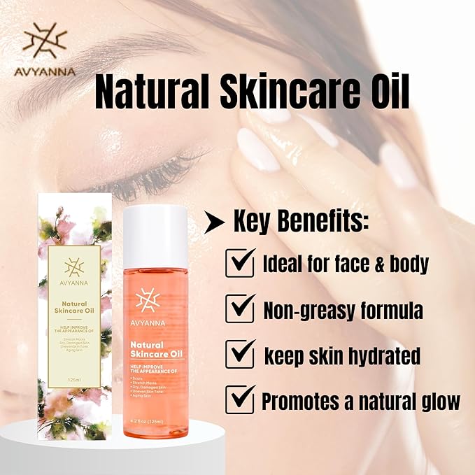 AVYANNA Natural Skincare Oil - Deeply Nourishing & Hydrating Formula for Soft, Glowing Skin, Enhances Texture Quickly Absorbed Non Greasy.