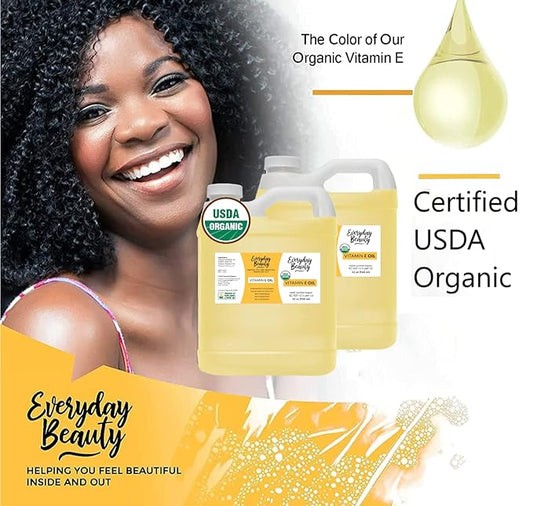 Organic Vitamin E Oil - 64 oz Bulk USDA Certified 100% All Natural & Plant Based - Light and Unscented Great for Scars After Surgery - For Face, Skin, Hair and Nails - Anti-Wrinkle, Anti-Aging