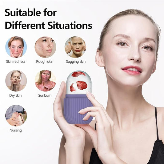Ice Roller for Face and Eye, Silicone Ice Facial Roller Ice Holder, Face Ice Mold Skin Care, Face Icers Reusable Ice Cube Roller for Shrink Pores Anti Wrinkle Reduce Puffiness, Purple