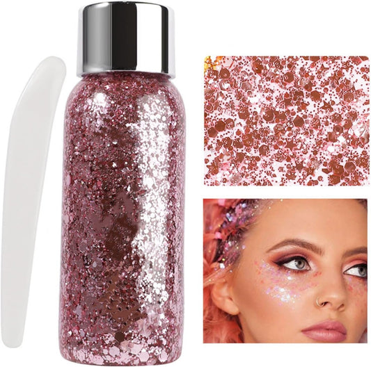 MAEPEOR Chunky Face Body Glitter Gel 19 Colors Mermaid Sequins Holographic Body Glitter Gel Long-Lasting Festival Makeup Glitter Paint for Face Body Hair Nails (30g, 03 Pink)