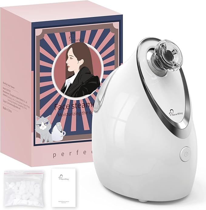 NewWay Nano Ionic Facial Steamer, Adjustable Nozzle Angle Aromatherapy Warm Mist Humidifier for Face Spa Sinuses Moisturizing, Homeuse or Salon