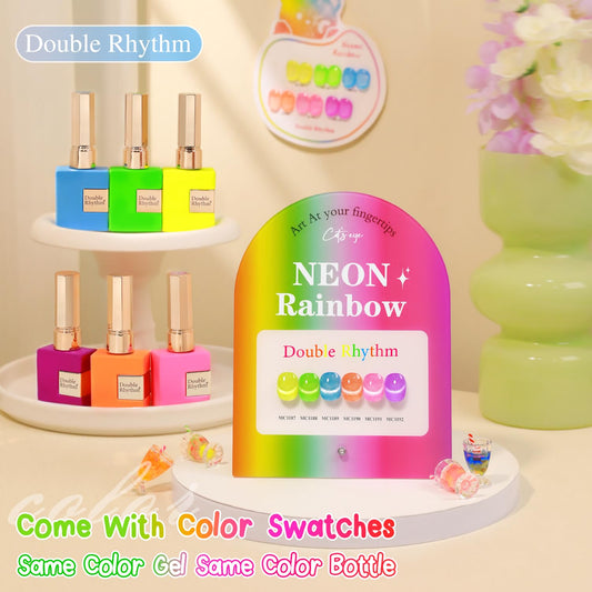 Double Rhythm Cat Eye Gel Nail Polish Set of 6 Same Color Same Bottle 0.5 Oz Shimmer Glitter with Magnet Holographic Reflective Magnetic UV Polish Kit at Home (Neon Orange Red Blue Green-T6-34)