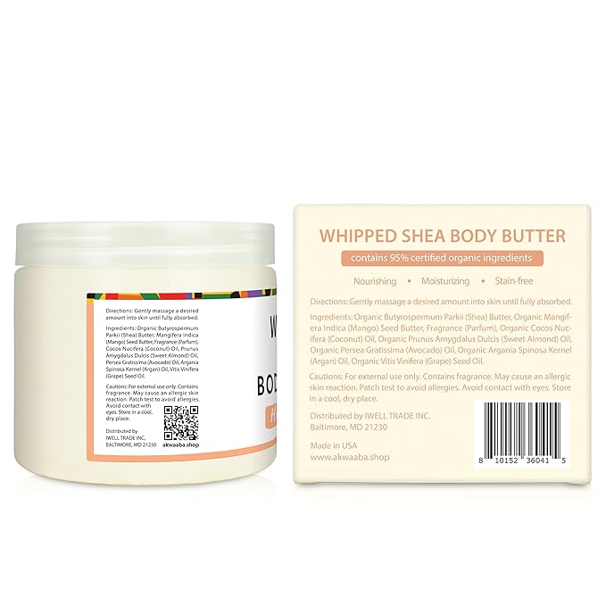 AKWAABA New Whipped Shea Body Butter (Honey Peach) - Moisturizes, Glows & Softens Skin | Natural Raw Shea Butter | For Dry Skin | 12 oz / 340 g