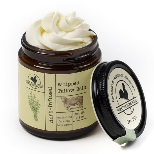 Handmade Whipped Tallow Balm (Herb-Infused/Unscented) - Large Jar - 2.6 oz
