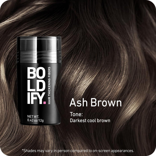 BOLDIFY Hair Fibers (12g) - Fill In Thinning and Fine Hair for an Instantly Fuller, Thicker Look - 14 Shades for Women & Men - Ash Brown