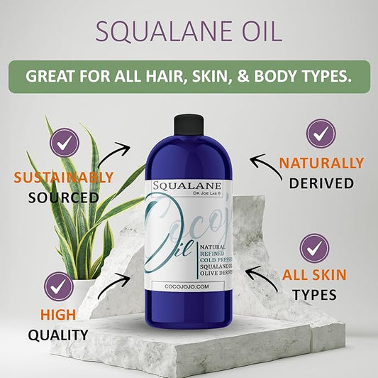 Dr Joe Lab Squalane Oil for Face - Squalane Moisturizer, Squalane Oil Organic, Squalane Body Oils, Natural Plant Derived From Olives - Refined Cold Pressed for Face Skin Hair - 32 Fl Oz