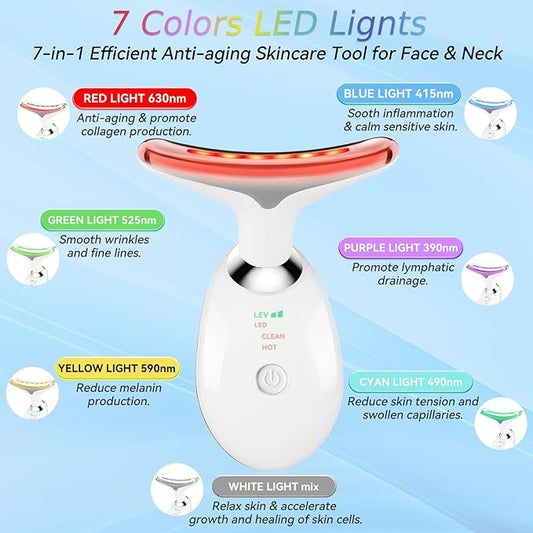 Face and Neck Massager T𝗈𝗈I, 7 C𝗈I𝗈r Facial Massager for Face and Neck, Face 𝖲cuIpting Tool for S𝗄in Care