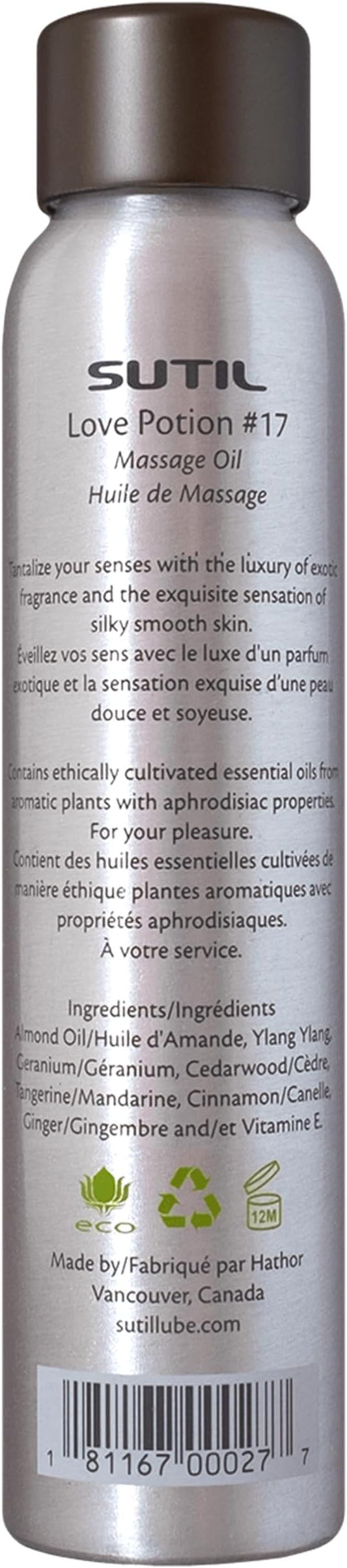 SUTIL Sensual Luxury | Love Potion #17 Massage Oil | Non Sticky Aphrodisiac Essential Oil | Botanical Arousal Oil for Women, Men, & Couples (Love Potion #17, 4 Oz)