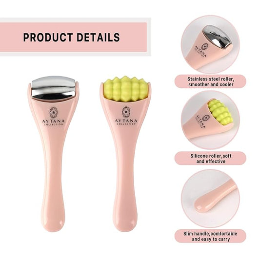 AYTANA Mini Cooling Face and Ice Roller Set with Pouch - Soothing Rollers for Puffy Eyes and Facial Massage | Pink Facial Tools for Skin Care | Relaxing Ice Rollers (Blush)
