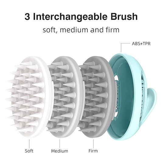 Hair Massager Scalp 3 in1 Scalp Scrubber Silicone Scalp Massager with Three Bristles-Soft, Medium and Hard Brush for Men Women and Pets,Blue