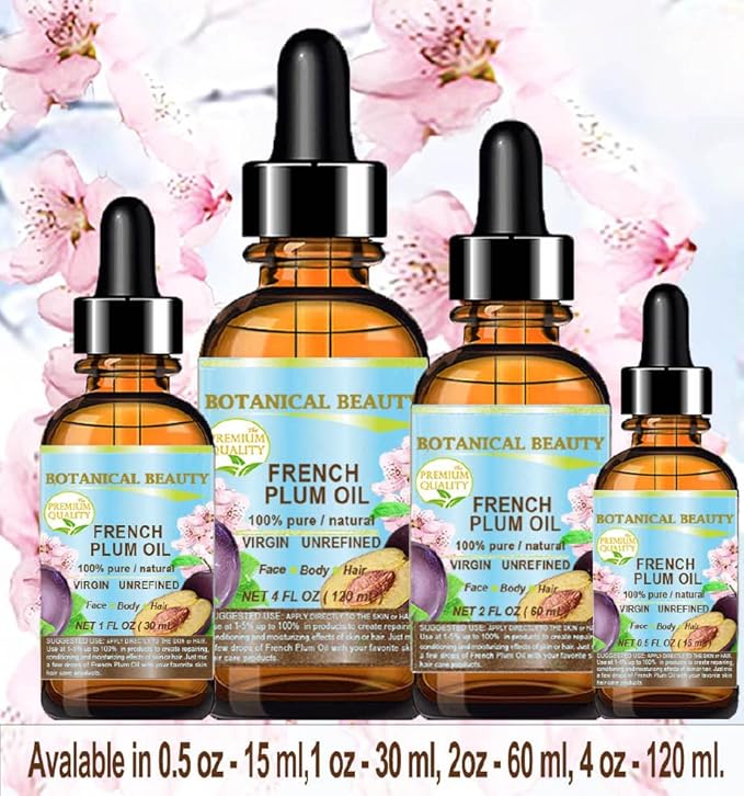 PLUM OIL French. 100% Pure Natural Virgin Unrefined Undiluted Cold Pressed Carrier Oil. For Face, Skin, Hair, Body, Lips, Nails (2 Fl.oz - 60 ml.) by Botanical Beauty