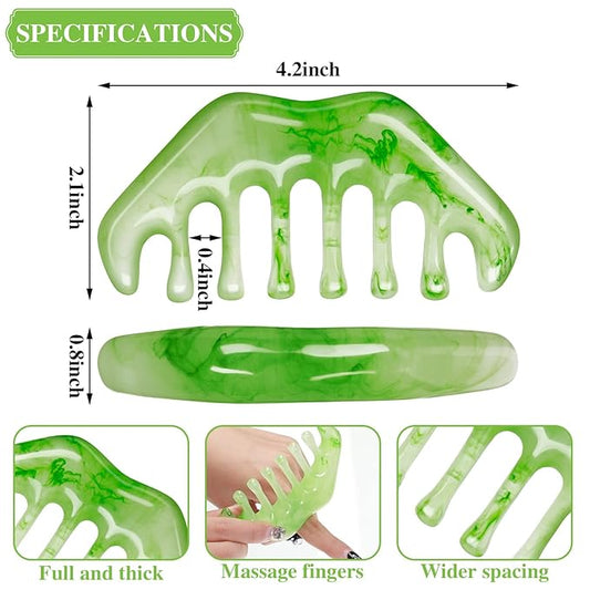 Geiserailie 2 Pieces Jade Combs Massage Stone Hair Gua Sha Scraping Scalp Comb Facial Massage Tool Multifunctional Handheld Head Tools Head Caring Therapy Mother's Day Gift(Elegant Style)