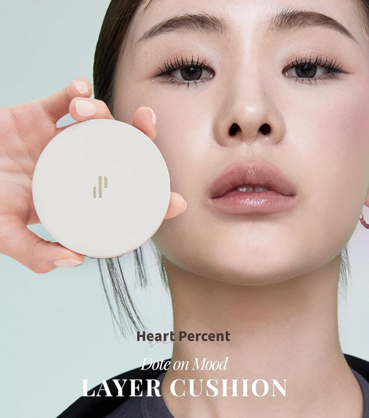 Heart Percent Dote on Mood Layer Cushion SPF 50+/PA+++ with Refill, Satin Glow Silky Flawless Finish Full Coverage Advanced Skincare Foundation (#21P)