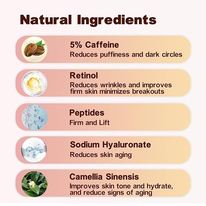 Caffeine Eye Cream for Dark Circles,Under Eye Cream for Puffiness and Bags,Eye Cream Anti Aging for Men Women Reduce Wrinkles Fine Lines, Suitable for All Skin Types 0.33 fl.oz