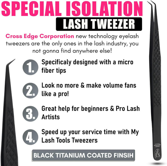 Isolation Tweezer for Eyelash Extensions – 14cm Curved Degree, Japanese Stainless Steel, Best for Individual Isolation & Classic Lashes, Eyelash Twisers (Black)