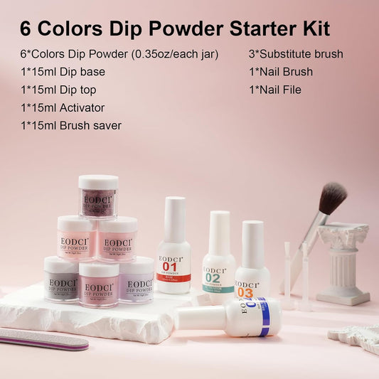 Dip Powder Nail Set, 6 Colors Nude Series 12 Pcs Dipping Powder Kit With Base & Top Coat/Activator/Brush Saver,Nail Art Dip Manicure Kits Odor-Free&Long-Lasting, No Needed Nail Lamp Curing