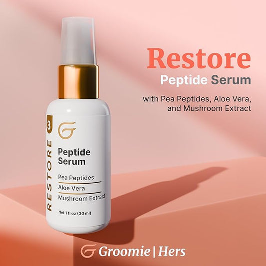 Groomie Peptide Serum for Face - Anti-Aging Facial Serum Helps Tighten & Firm Skin - Boosts Collagen & Elastin for Smooth & Supple Skin - Reduce Appearance of Hyperpigmentation & Uneven Skin Tone