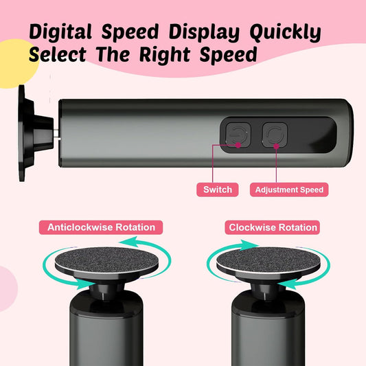 Electric Foot Callus Remover & Nail File - Electric Callus Remover for Feet, 9 Adjustable Speeds, 1800mAh Rechargeable, Portable Aluminum Body w/Type-C Charging for Home & Travel (Black)