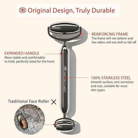 Rena Chris Gua Sha and Face Roller Set: Anti-Breakage Stainless Steel Roller for Long-Lasting Use, Jawline Sculpting and Puffiness Reducing, Gua Sha Facial Tools for Self Care Gift (Silver)