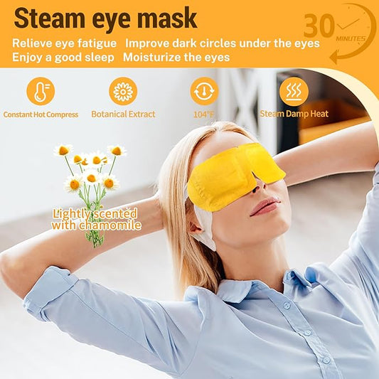 16 Packs Steam Eye Mask, Warm Eye Compress for Dry Eye Sleep Mask, Heated Eye Masks Relaxing Gifts for Women Moist Heat for Eyes Soothing Eye Fatigue, Disposable Eye Mask for SPA Essentials(Chamomile)
