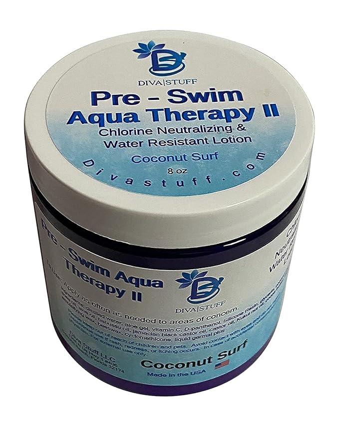 Diva Stuff Pre-Swim, Water Resistant, Aqua Therapy Chlorine Neutralizing Body Lotion, Protects Skin From Chlorine and Salt Water (Coconut 3 pack)