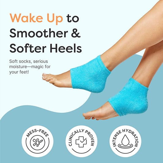 ZenToes Moisturizing Socks for Cracked Heel Treatment - Vitamin E, Olive Oil and Jojoba Oil Infused Heel Socks to Soften and Hydrate (Fuzzy Blue, Wide Width)