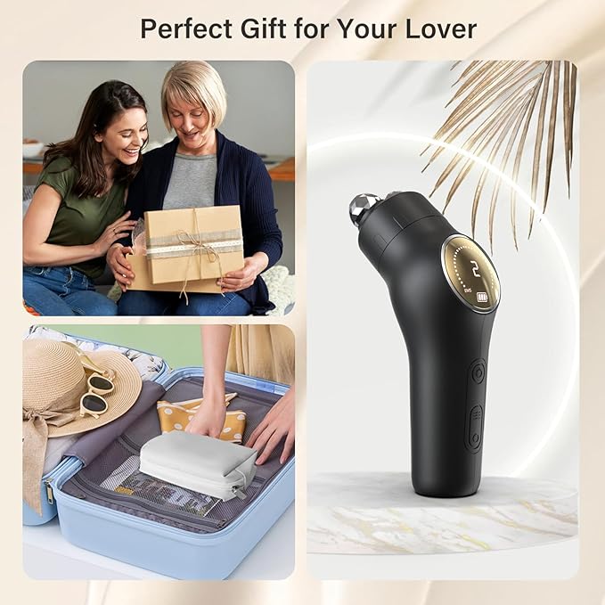 Facial Device, 7-in-1 Compact Face Massager, Portable Facial Kit with Red Light for Skin Care, Waterproof Facial Roller Massager with Cleaning Function