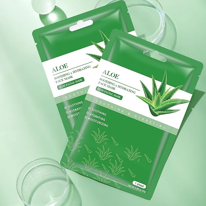 Aloe Vera Soothing Mask Hydrating Face Masks Skincare Moisturizing Facial Sheet Mask Skin Care for Dry, Oily, Sensitive Skin Face Mask for Acne, Sun Care, Refreshing, 10 Pack (Aloe Vera Face Mask)