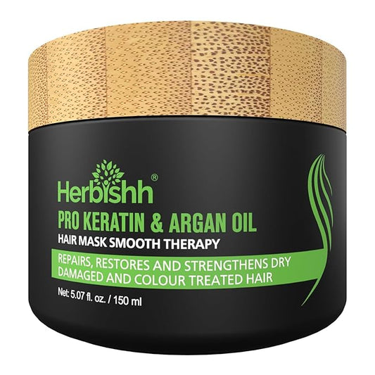 Herbishh H2 Combo (Condition + Hair Growth) Pro Keratin Hair Mask 150 gm and Essential Flower Hair Oil 60ml for Men & Women | Combo for Dry & Weak Hair