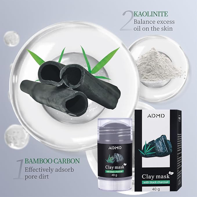 2Pcs Charcoal Mud Mask Stick Clay Mask for Face Deep Pore Cleansing Moisturizing Purifying Facial Blackhead Remover Mask