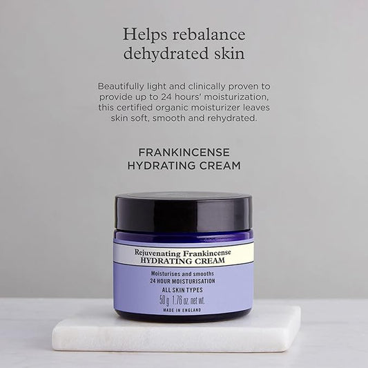 Neal's Yard Rejuvenating Frankincense Hydrating Cream with Hyaluronic Acid & Jojoba Oil, 24-Hour Moisturization, Smooths Skin, Cruelty-Free, 1.76 oz