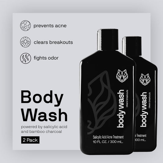 Black Wolf Salicylic Acid Body Wash for Men - 10 Fl Oz, 2-Pack - Men's Acne Body Wash - Charcoal Helps Reduce Acne Breakouts & Cleanse Your Skin - Full Coverage & Deep Clean Treatment - Men's Bodywash