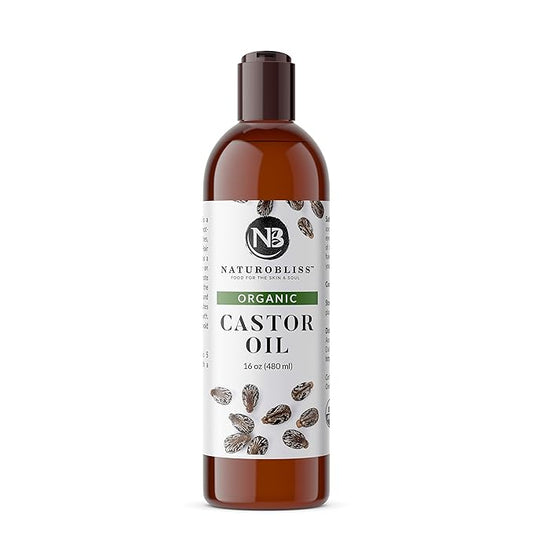 NaturoBliss Organic Castor Oil 100% Pure and Natural Premium Grade for Hair Growth, Eyelashes and Eyebrows - Carrier Oil - Hair and Body - Expeller-Pressed & Hexane-Free (16 Fl Oz)