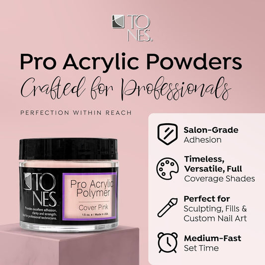 Tones Pro Acrylic Nail Powder, Cover Pink (Soft Nude Pink), (8.5 Fl Oz) - Long-Lasting & Non-Yellowing Polymer for Salon Quality Nail Extensions & 3D Art