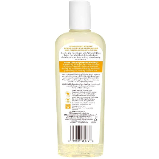 Palmer's Shea Formula Raw Shea Body Oil with Vitamin E, Deep Body Moisturizer to Soothe & Nourish Dry, Sensitive & Eczema-Prone Skin, 8.5 oz