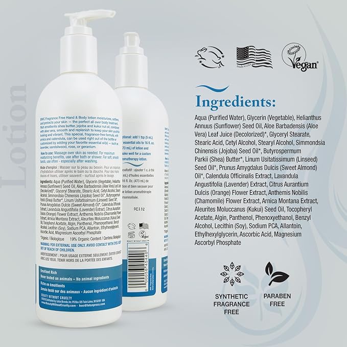 Beauty Without Cruelty Lotion, Fragrance-Free – Hand & Body Treatment with Vitamin C, Vitamin E, and Vitamin B5 (Panthenol), Vegan-Friendly & Cruelty-Free, 16 Oz