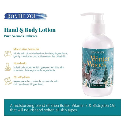 Christmas Hand & Body Lotion with Moisturizing Shea Butter for All Skin Type- Winter Woods - Christmas Pine Scent - 236 ML / 8 FL OZ