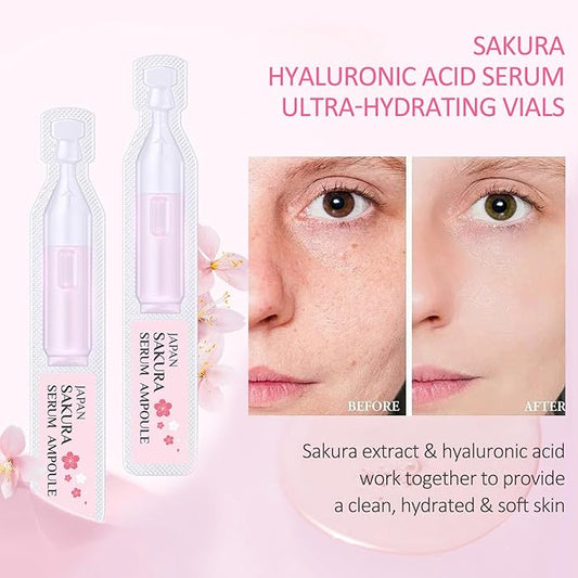Hyaluronic Acid Serum For Face, Sakura Skincare Ultra-Hydrating Serum, Anti Aging Serums For Women Skin Nature Perfection Rejuvenate Face Essence, 30 PCS Single Use Hyaluronic Acid Tubes Facial Serums