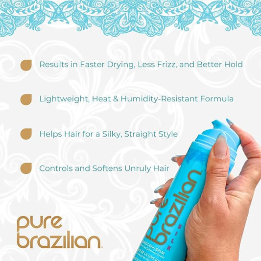 Pure Brazilian Silk Smoothing Balm with Keratin, Hydrolyzed Silk & Coconut Oil, Anti-Frizz, Nourishing & Strengthening, Salon-Quality Treatment, Pack of 2, 6.78 Oz