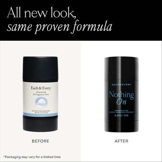 Each & Every Aluminum Free Deodorant for Men & Women, Unscented - Fragrance-Free All Natural Deodorant for Sensitive Skin, EWG Verified - Clean, Baking Soda-Free, Plant-Based Fragrance - 2.5oz, 2 Pack