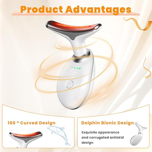 Portable Neck and Face Massager, Multifunctional Facial Massage Tool, 7 Color Led Face Neck Massager for Skin Care Routine at Home, Easy to Use