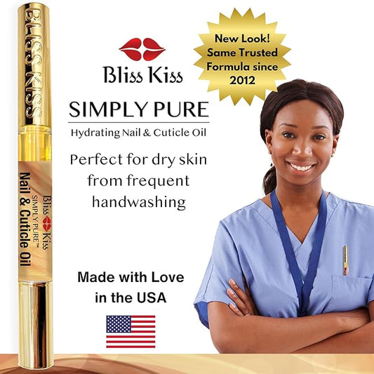 Bliss Kiss | 1 Vanilla Fragrance | Nail Oil Cuticle Pen w/Vitamin E & Jojoba⏤Nail Strengthener Nail Growth Serum for Brittle Peeling Breaking Thin Nails