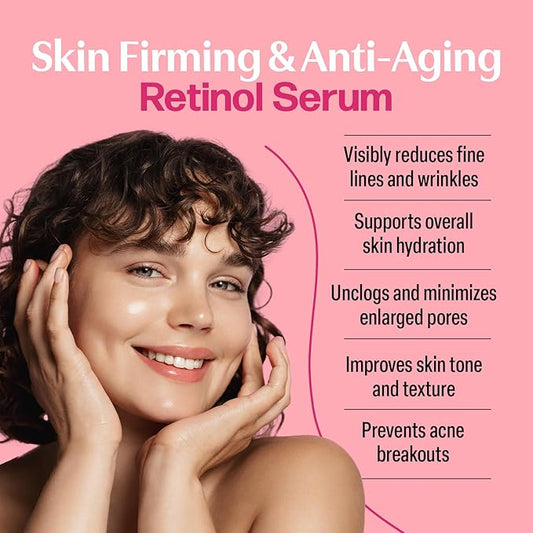 Skin Renewing Retinol Serum for Face Anti Aging & Pore Refining - Firming Serum for Fine Lines - Resurfacing Retinol Serum for Acne Marks - Retinol for Beginners Mild Formula 0.1%