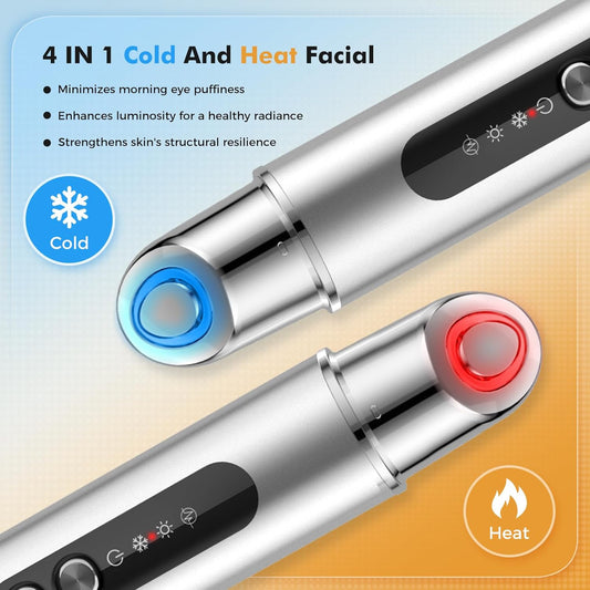 REDLOOK Depuffing Wand - Multi-Mode Cold & Heat Eye with Massager,At Home Face Roller Tool, Beauty Wand for Puffiness Reduction, Dark Circles, and Let The Skin Be Full of Radiance - Silver