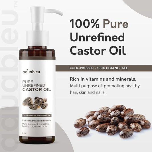 All-Natural Castor Oil - Cold-Pressed & Unrefined, Hexane-Free - Promotes Healthy Hair, Skin and Nails - For Eyelash and a Thicker, Fuller Beard - 8oz