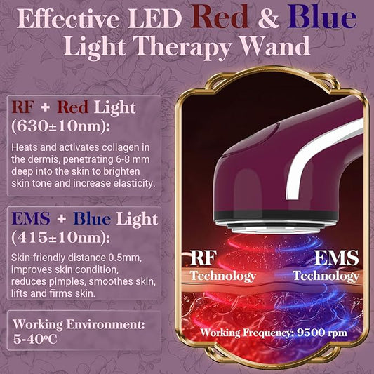 UUPAS Smart Photon Micro-Current LED Red Blue Light Therapy Wand for Face - Microcurrent Facial Device