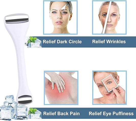Mini Eye Ice Roller for Eye Puffiness - Facial Ice Roller and Mini Eye Roller 2 in 1 - Eye Massager for Migraine Relief Tighten Pores Under-Eye Pain Relief - Reduce Wrinkle Puffy for Face Arms (White)