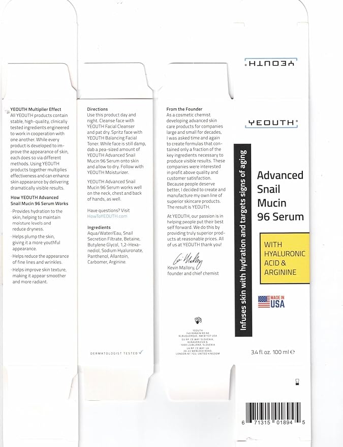 YEOUTH Snail Mucin Serum for Face, Hydrating Advanced Snail 96 Mucin Power Essence, Face Serum with Hyaluronic Acid, Lightweight, Fast-Absorbing & Non-Sticky 3.4 oz