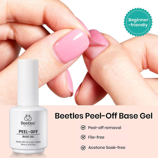 Beetles Peel‑Off Gel Base Coat 15 ml – Easy Removal Base Gel Nail Polish UV/LED Soak‑Off, Damage‑Free Low‑Odor 7‑10 Day Long‑Lasting, Beginner & Salon Friendly