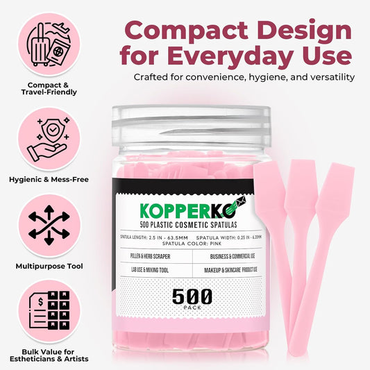 Mini Face Cream Spatula (2.5", 500 Pack) - Small Lotion Spatula Tool for Skincare, Creams & Crafts | Skincare Applicator for Mixing, Cosmetic, Face Mask | Disposable Makeup Paddles | Pink